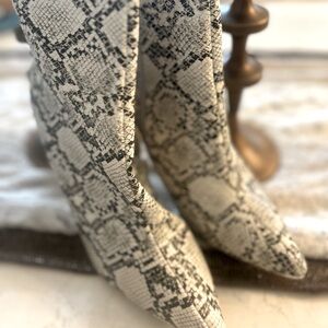 Fashion Nova- white/black snakeskin booties